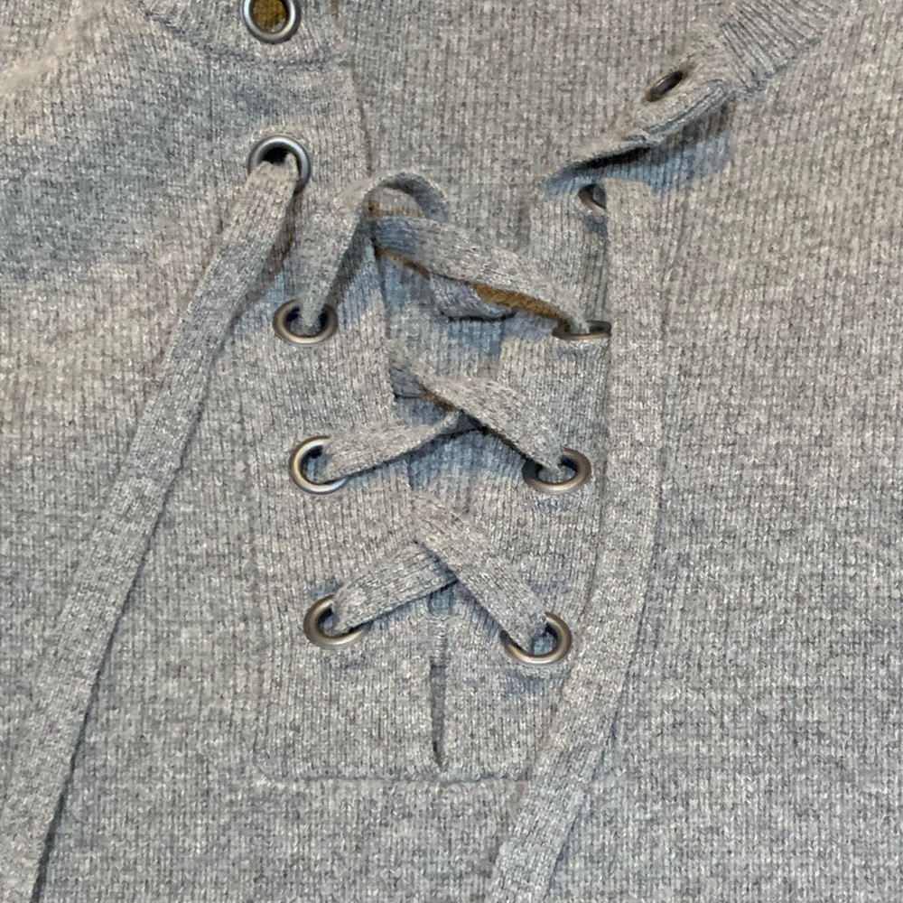 Madewell Lace Up Pullover Grey Sweater Size Small 100% Merino Wool Size M - Picture 2 of 8